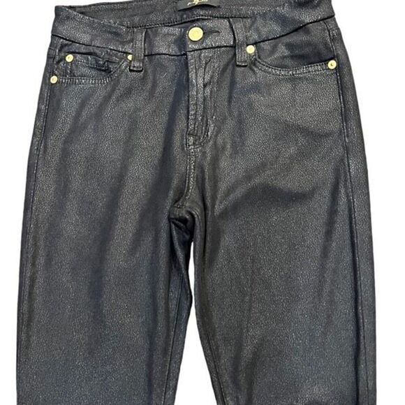 7 For All Mankind Black Faux Leather Reptile Print Skinny Ankle Jeans Size 25 - Picture 2 of 4